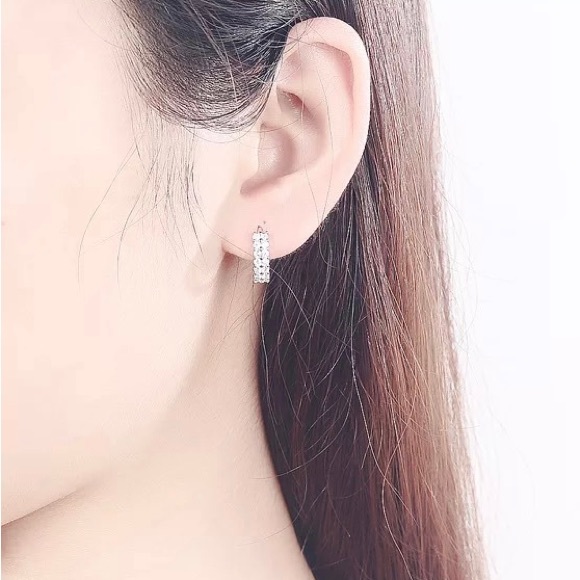 Two Tiers Zirconia Hoop Earrings 925 sterling silver - Picture 8 of 8